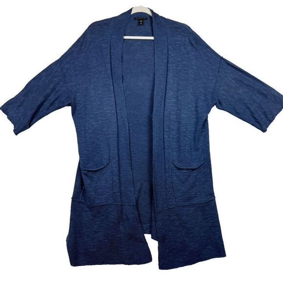 Eileen Fisher Womens Long Open Cardigan Duster Linen Blend Blue Size Small - Picture 1 of 7
